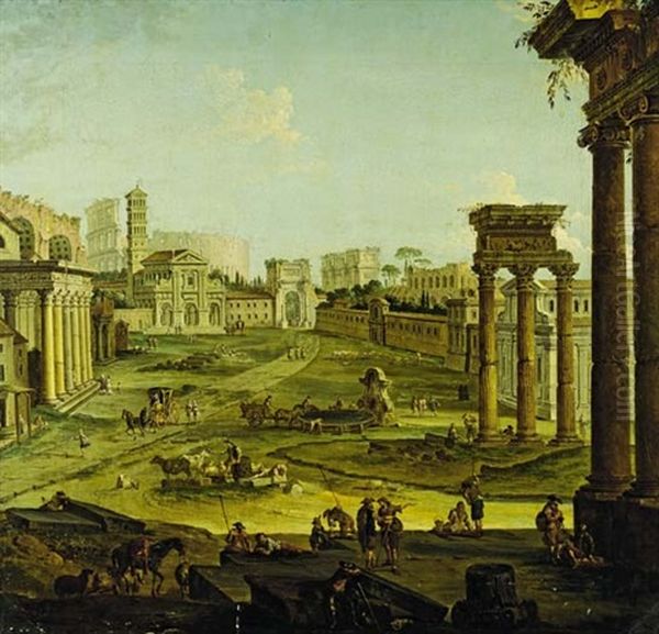 A View Of The Roman Forum Oil Painting by Giovanni Paolo Panini