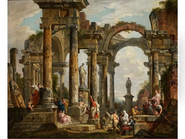 Romische Ruinenarchitektur Mit Predigendem Heiligen Paulus Oil Painting by Giovanni Paolo Panini