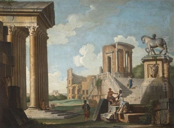 Caprice Architectural Anime De Personnages Oil Painting by Giovanni Paolo Panini