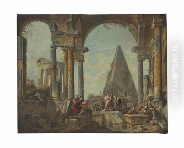 Alexander Visiting The Tomb Of Achilles Oil Painting by Giovanni Paolo Panini