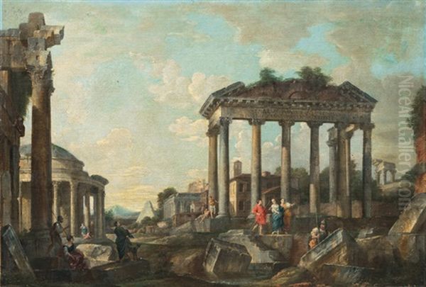 Capriccio With Roman Ruins Oil Painting by Giovanni Paolo Panini