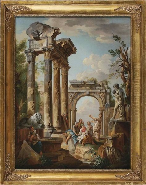 Die Predigt Eines Apostels Vor Einem Ruinencapriccio Oil Painting by Giovanni Paolo Panini