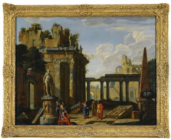 An Architectural Capriccio With Classical Figures Oil Painting by Giovanni Paolo Panini