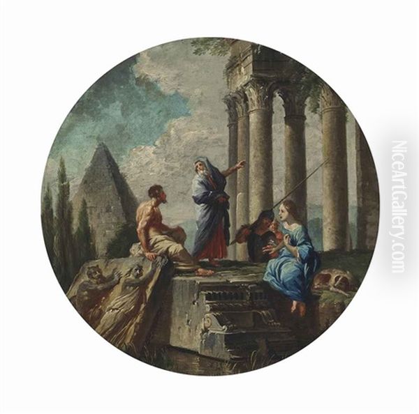 A Capriccio Of Classical Ruins With A Prophet Preaching Oil Painting by Giovanni Paolo Panini