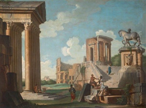 Caprice Architectural Anime De Personnages Oil Painting by Giovanni Paolo Panini