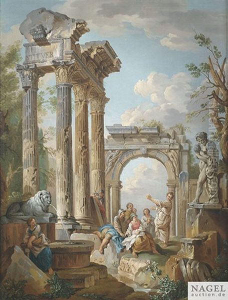 Predigt Eines Apostels In Romischen Ruinen Oil Painting by Giovanni Paolo Panini