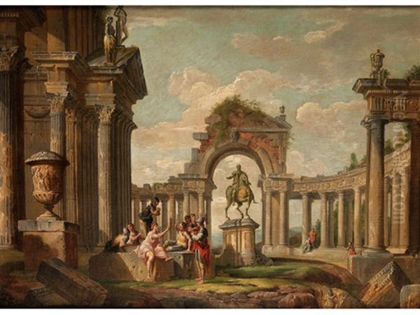 Antike Ruinen Mit Reiterstandbild Und Figurenstaffage Oil Painting by Giovanni Paolo Panini