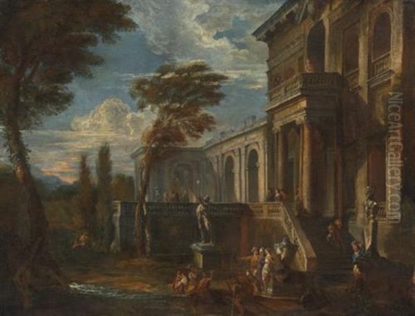 An Architectural Capriccio With Figures Oil Painting by Giovanni Paolo Panini