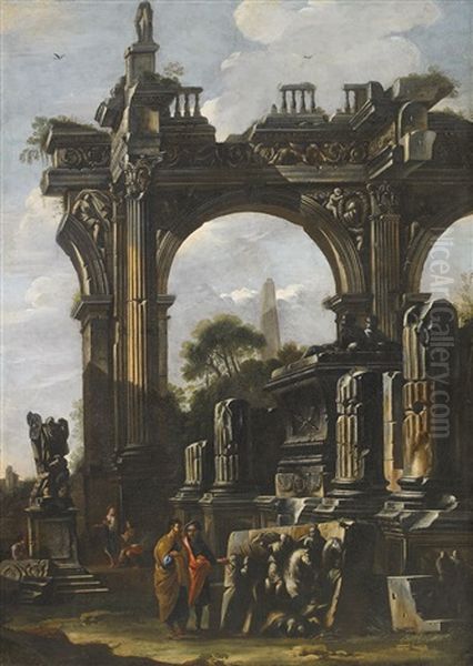 Capriccio Av Romersk Ruin Och Figurer Oil Painting by Giovanni Paolo Panini