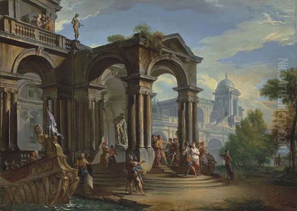 The Arrival Of Paris And Helen At Troy Oil Painting by Giovanni Paolo Panini