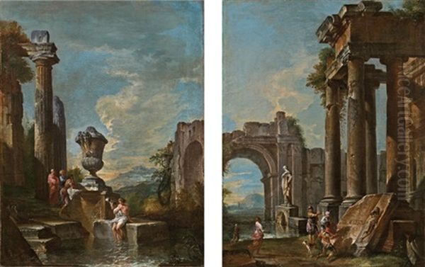 Ein Paar Ruinencapriccios Mit Figurlicher Staffage (pair) Oil Painting by Giovanni Paolo Panini