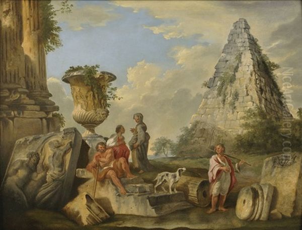 Predica Di Una Sibilla Con La Piramide Cestia E Il Vaso Medici, E Astanti Oil Painting by Giovanni Paolo Panini