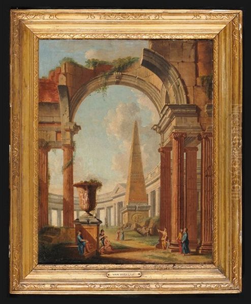 Capriccio Di Rovine Romane Con Soldati E Altre Figure Oil Painting by Giovanni Paolo Panini