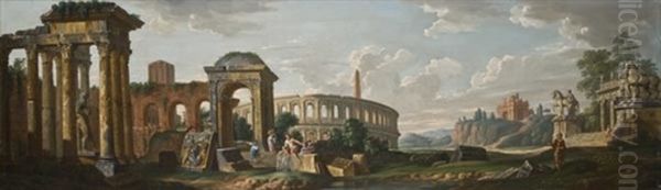 Veduta Di Roma Con Il Foro Imperiale E Il Colosseo Oil Painting by Giovanni Paolo Panini