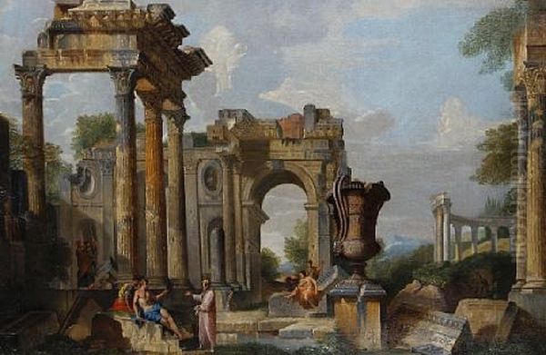 Figures In Ruins Oil Painting by Giovanni Paolo Panini