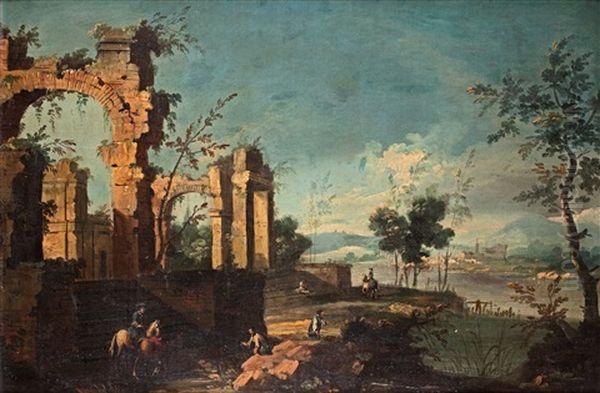 Ruinlandskap Med Figurstaffage Oil Painting by Giovanni Paolo Panini