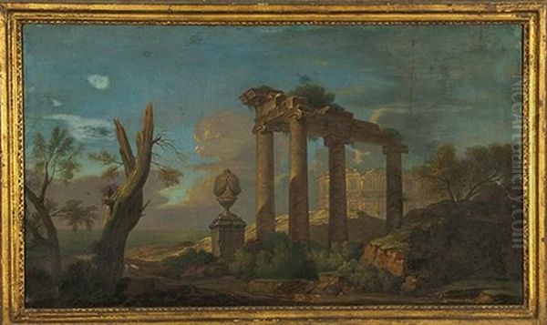 Architectural Capriccio Of Roman Ruins Oil Painting by Giovanni Paolo Panini