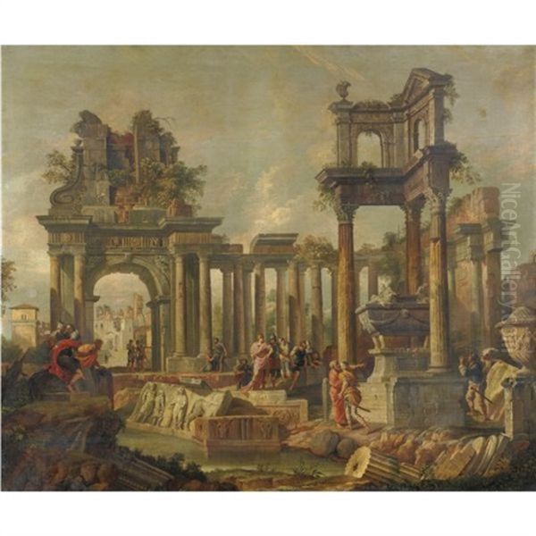 Capriccio Con Rovine E Figure Oil Painting by Giovanni Paolo Panini