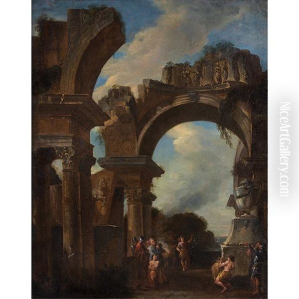 A Roman Offering Scene Oil Painting by Giovanni Paolo Panini