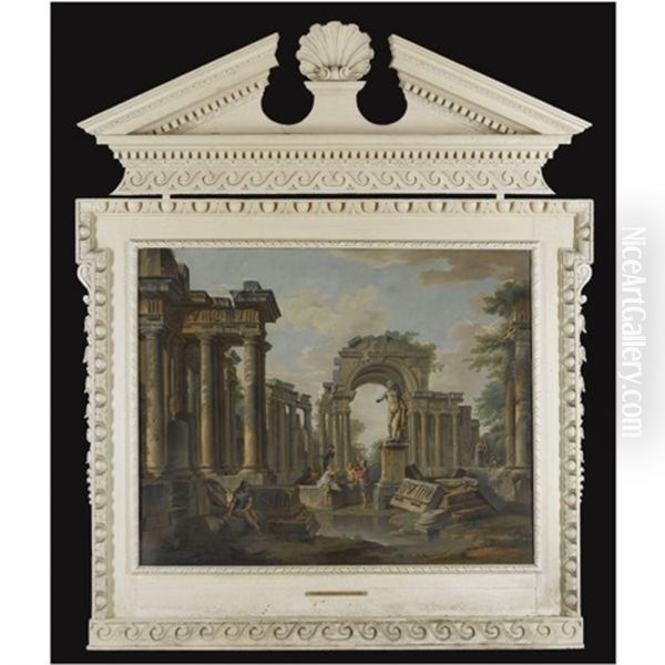 An Architectural Capriccio With Figures Oil Painting by Giovanni Paolo Panini