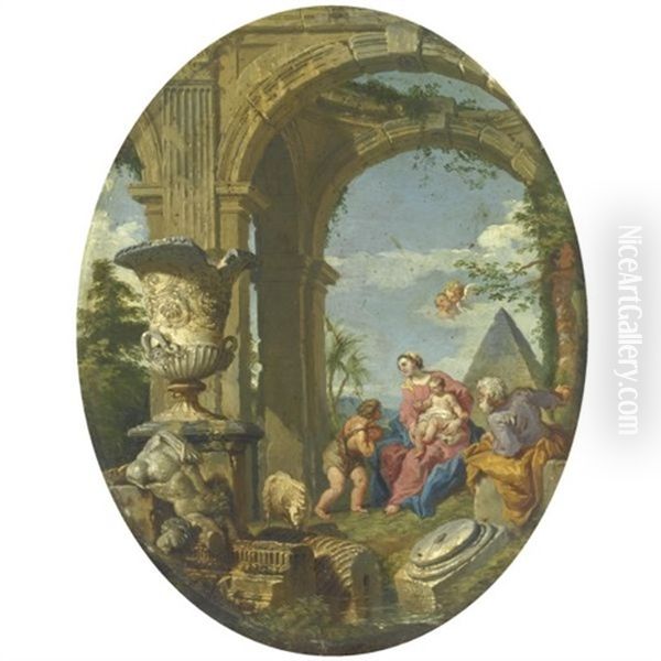 Capriccio Con Sacra Famiglia Oil Painting by Giovanni Paolo Panini