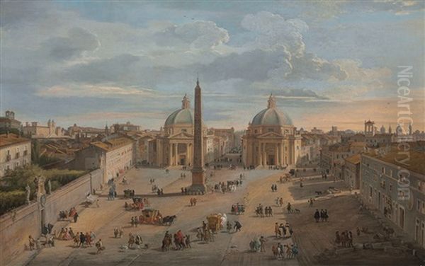 View Of Piazza Del Popolo, Rome Oil Painting by Giovanni Paolo Panini