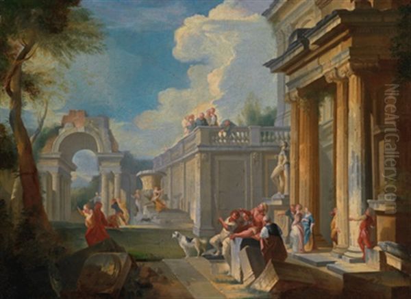 Palast-architektur Mit Figurenstaffage Oil Painting by Giovanni Paolo Panini