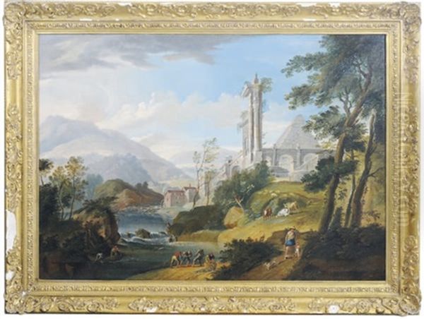 An Architectural Capriccio With Fishermen Oil Painting by Giovanni Paolo Panini