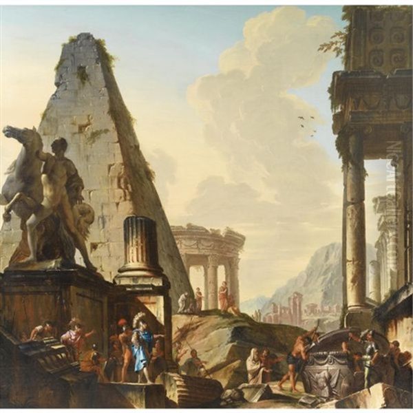 Architectural Capriccio With Alexander At The Tomb Of Achilles Oil Painting by Giovanni Paolo Panini