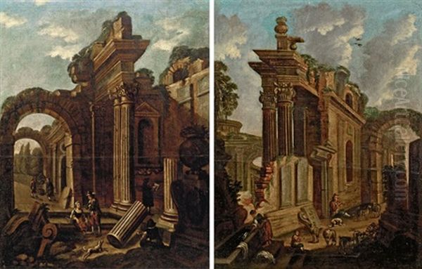 Ruinenlandschaft (+ Another; Pair) Oil Painting by Giovanni Paolo Panini