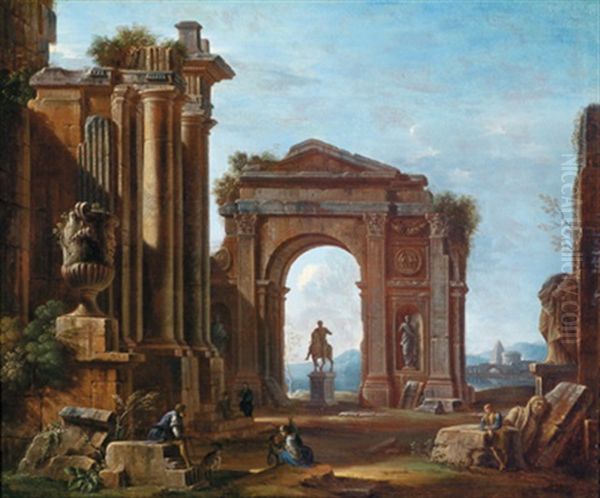 Architekturcapriccio Mit Dem Reiterstandbild Des Romischen Kaisers Marcus Aurelius Oil Painting by Giovanni Paolo Panini