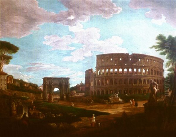 Caprice Architectural Avec Le Colisee Et L'arc De Constantin Oil Painting by Giovanni Paolo Panini