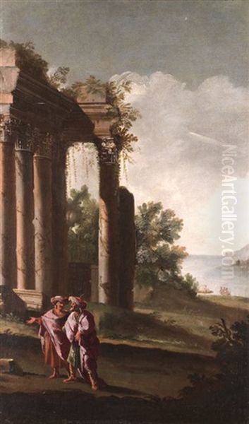 Zwei Personen Vor Saulenarchitektur Oil Painting by Giovanni Paolo Panini