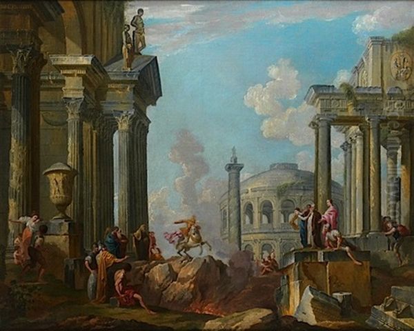 Marcus Curtius Se Jetant Dans Le Gouffre by Giovanni Paolo Panini