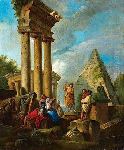 Predication D'un Apotre (+ Predication D'une Sibylle; 2 Works) Oil Painting by Giovanni Paolo Panini