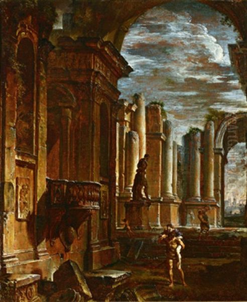 Aneas Tragt Seinen Vater Anchises Auf Seinen Schultern Aus Dem Brennenden Troja Oil Painting by Giovanni Paolo Panini