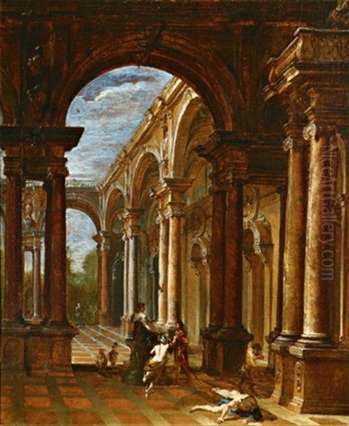 Merkur Befielt Odysseus, Die Zauberin Circe Zu Verlassen, Nachdem Sie Seine Gefahrten In Tiere Verwandelt Hatte Oil Painting by Giovanni Paolo Panini