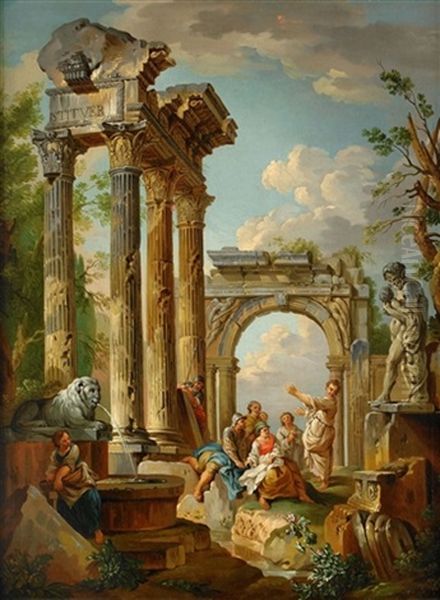 Ruinlandskap Med Figurer Oil Painting by Giovanni Paolo Panini