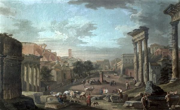 Vuedu Campo Vaccino A Rome Oil Painting by Giovanni Paolo Panini