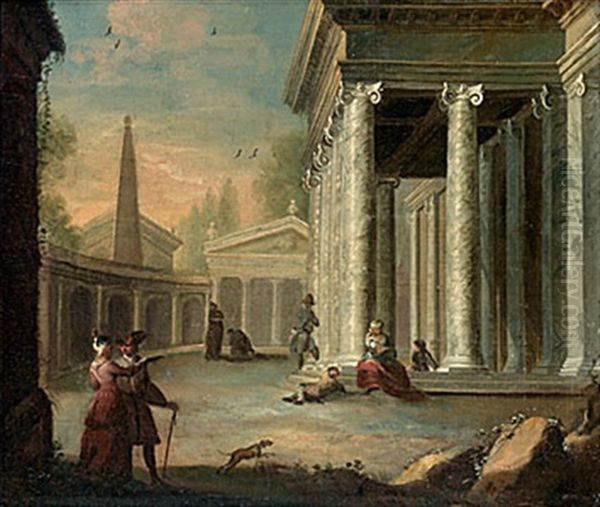 Klassiskt Arkitekturmotiv Med Figurer Oil Painting by Giovanni Paolo Panini