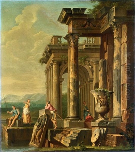 Capriccio Architettonico Con Rovine E Soldati by Giovanni Paolo Panini