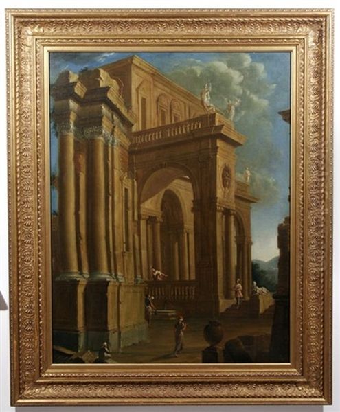 Capriccio Of Roman Ruins Oil Painting by Giovanni Paolo Panini