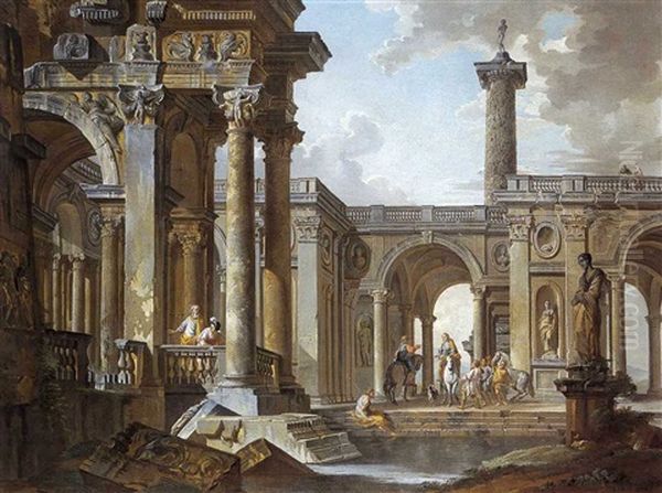 Capriccio Architettonico Di Rovine Romane Oil Painting by Giovanni Paolo Panini