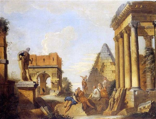 Capriccio Architettonico Di Rovine Romane Con Figure Oil Painting by Giovanni Paolo Panini