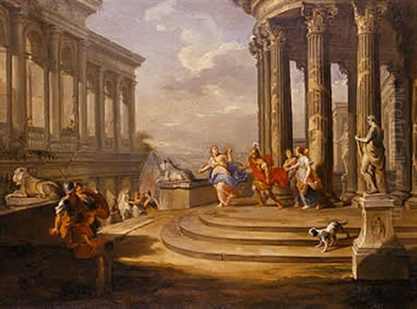 Capriccio Architettonico Con La Partenza Di Achile Dalla Reggia Di Licomede Oil Painting by Giovanni Paolo Panini