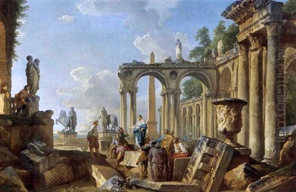 Capriccio Architettonico Di Rovine Romane Con La Predica Di Un Apostolo Oil Painting by Giovanni Paolo Panini