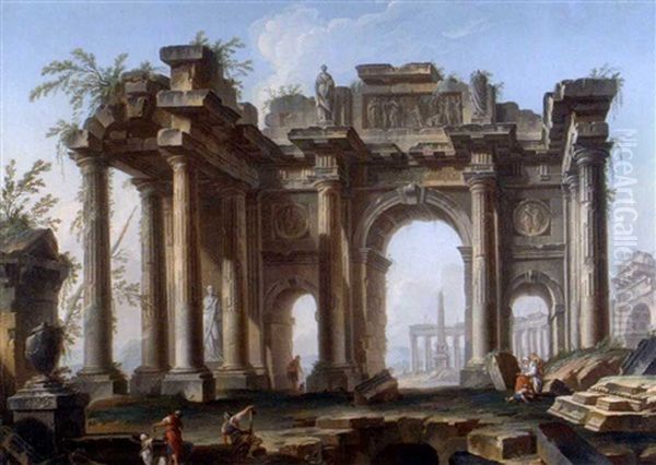 Ruines Antiques Animees Oil Painting by Giovanni Paolo Panini