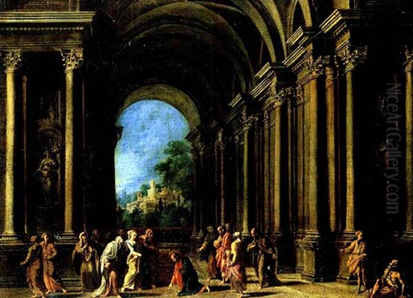 Architekturcapriccio Mit Biblischer Staffage (christus Und Die Ehebrecherin) Oil Painting by Giovanni Paolo Panini