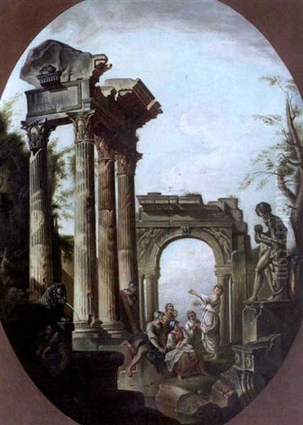 Architectural Capriccio Of Classical Ruins With Figures Oil Painting by Giovanni Paolo Panini