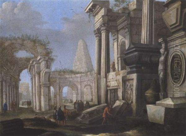 Romische Ruinen Mit Figuren (rovine Classiche Con Figure) Oil Painting by Giovanni Paolo Panini